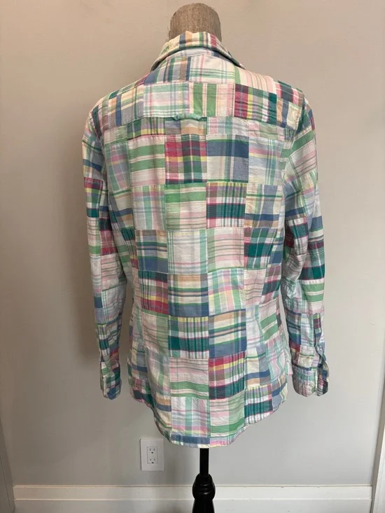 Brooks Brothers Plaid Button Down Shirt Pastel Green Blue Pink Madras Medium - Picture 9 of 14